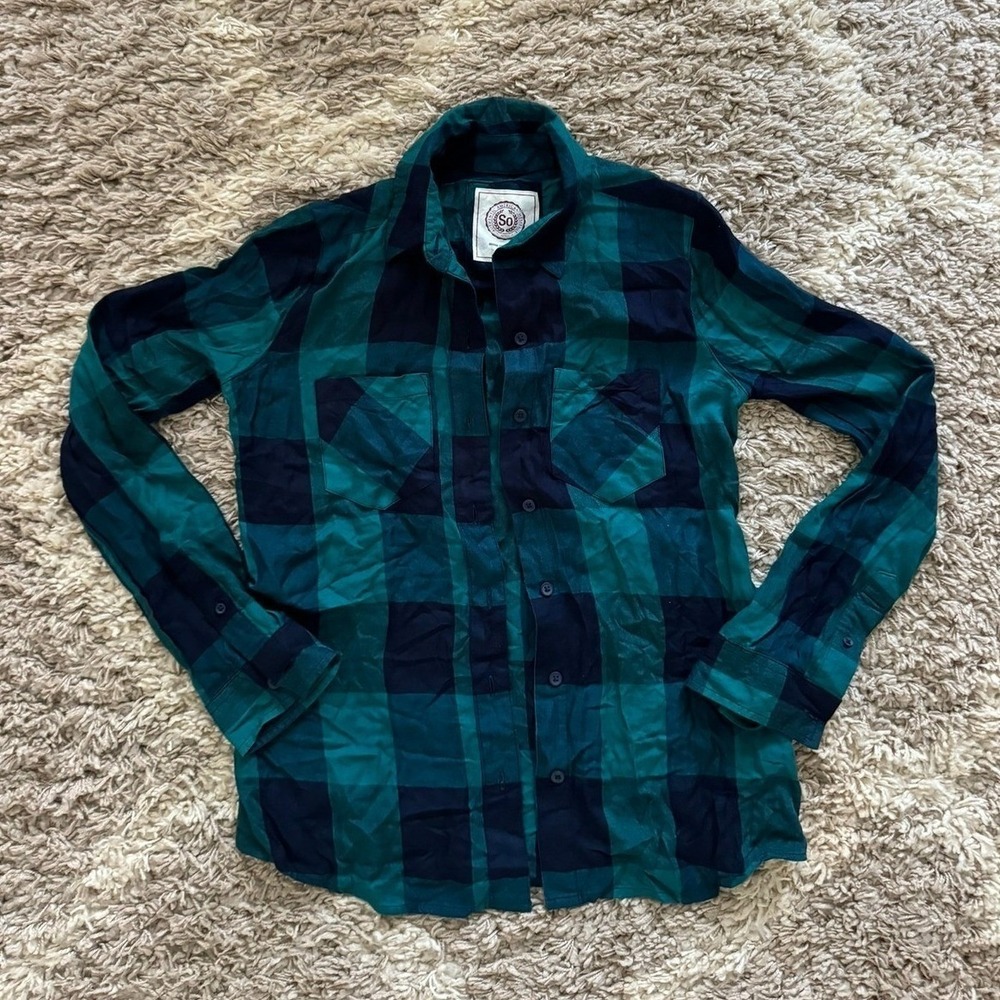SO Authentic‎ American Heritage Plaid Button Down Shirt Teal Navy XS